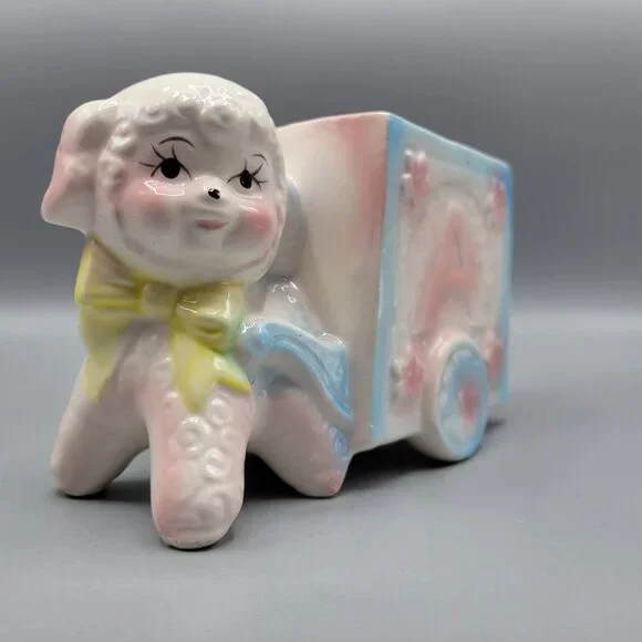 Vintage Ceramic Lamb Nursery Planter Figurine Anthropomorphic Pastel Colors - Picture 2 of 12